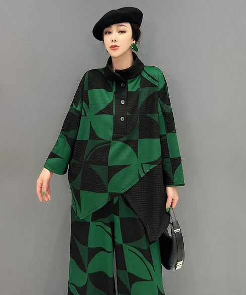 Geometric Pattern Top & Pants Co-ord